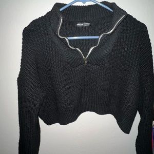 Zip half placket crop sweater